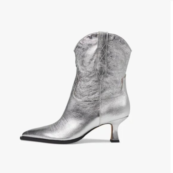 NEW DOLCE VITA Leather Angel Western Booties silver metallic for women 925 5t3 - Picture 2 of 8